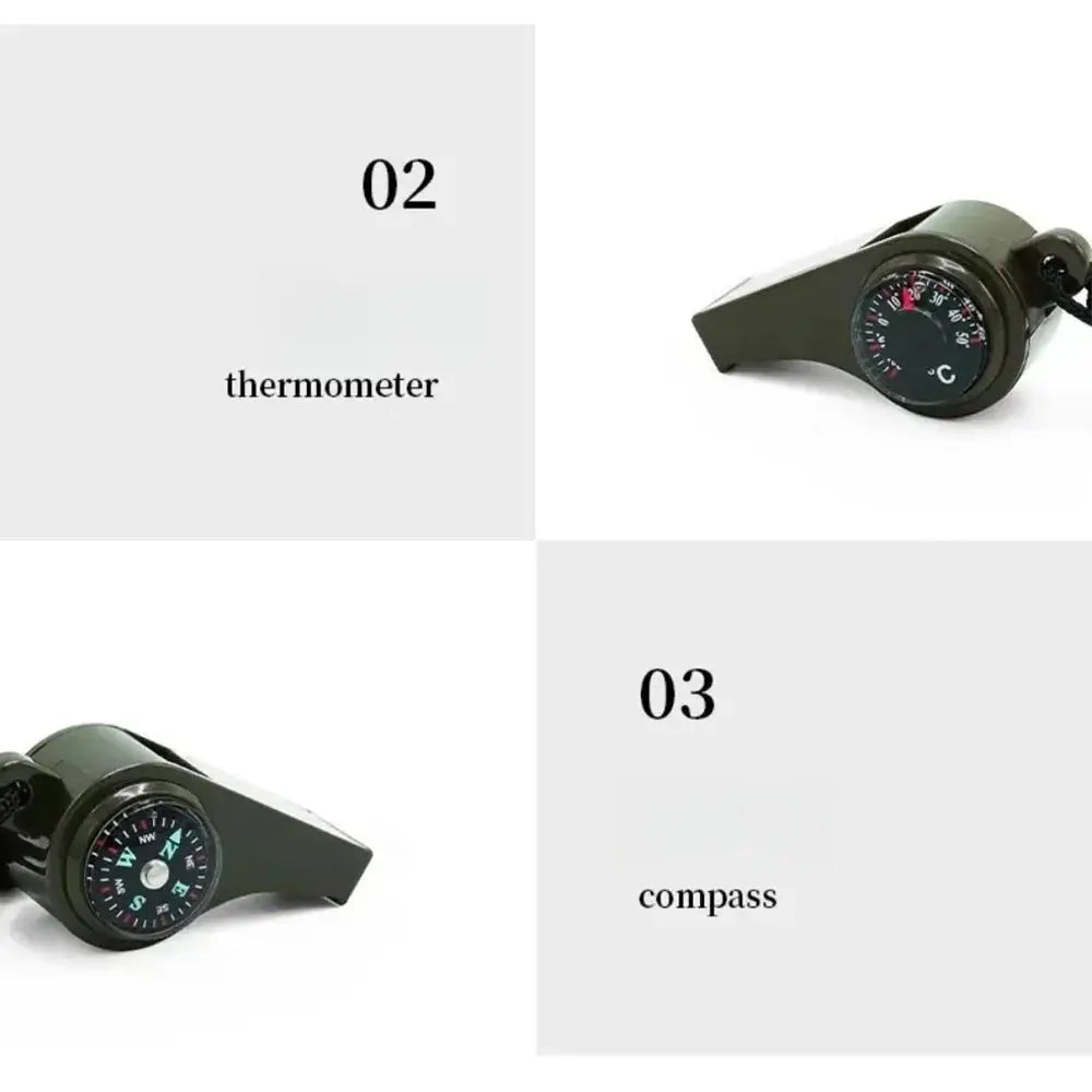 Simples Market 3in1 outdoor emergency whistle with compass and thermometer, olive green with cord