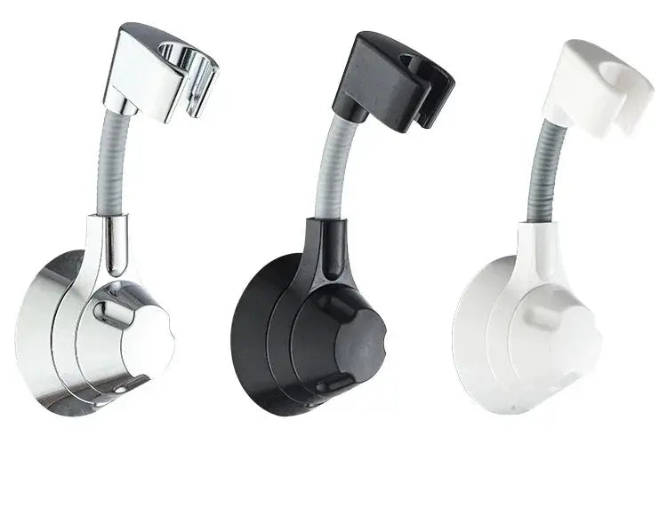 Suction Cup Shower Head Holder with adjustable neck and multi-angle rotation; chrome, black, white set of 3