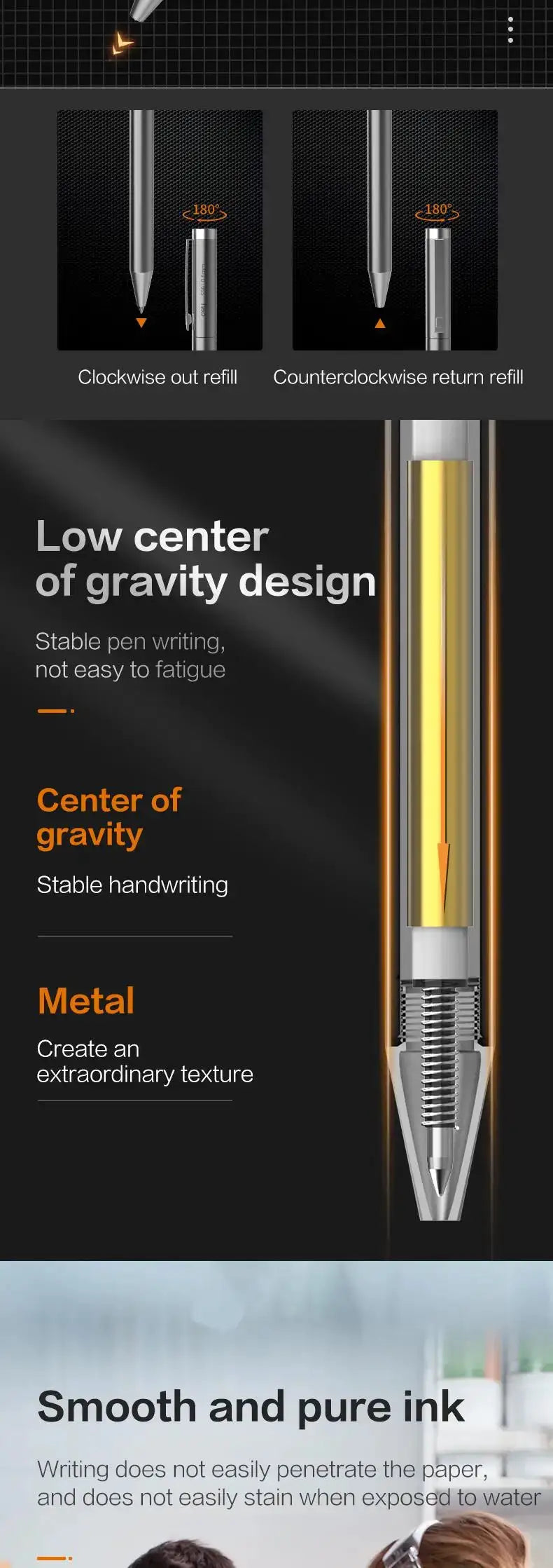 DELI Metal Sign Pen 0.5mm gel ink pen in gold and silver metal finish by Simples Market