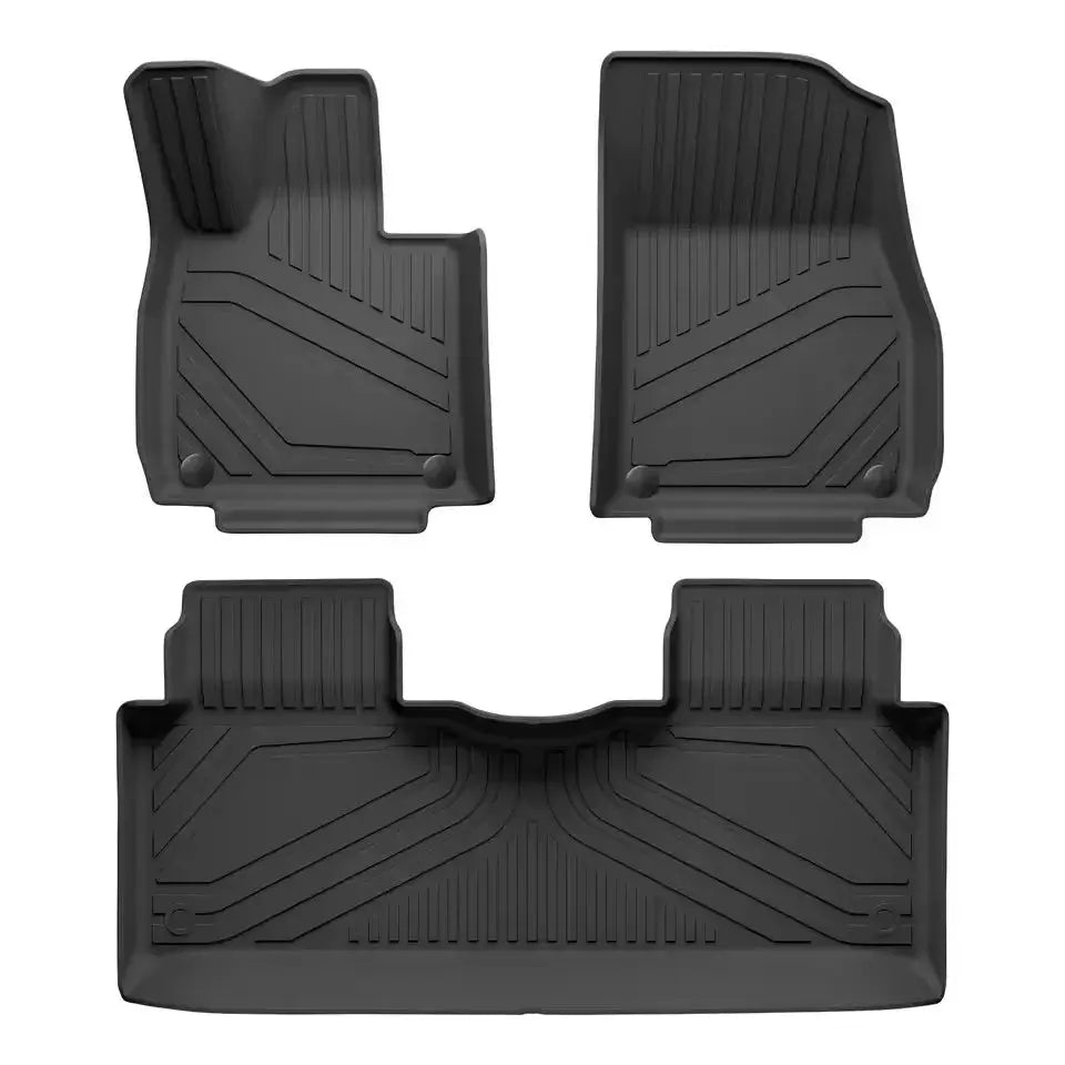 LUCKEASY car mat set for Xpeng G6 2023–2025, rear seat backrest protector, trunk liner, and 2 black TPE floor mats