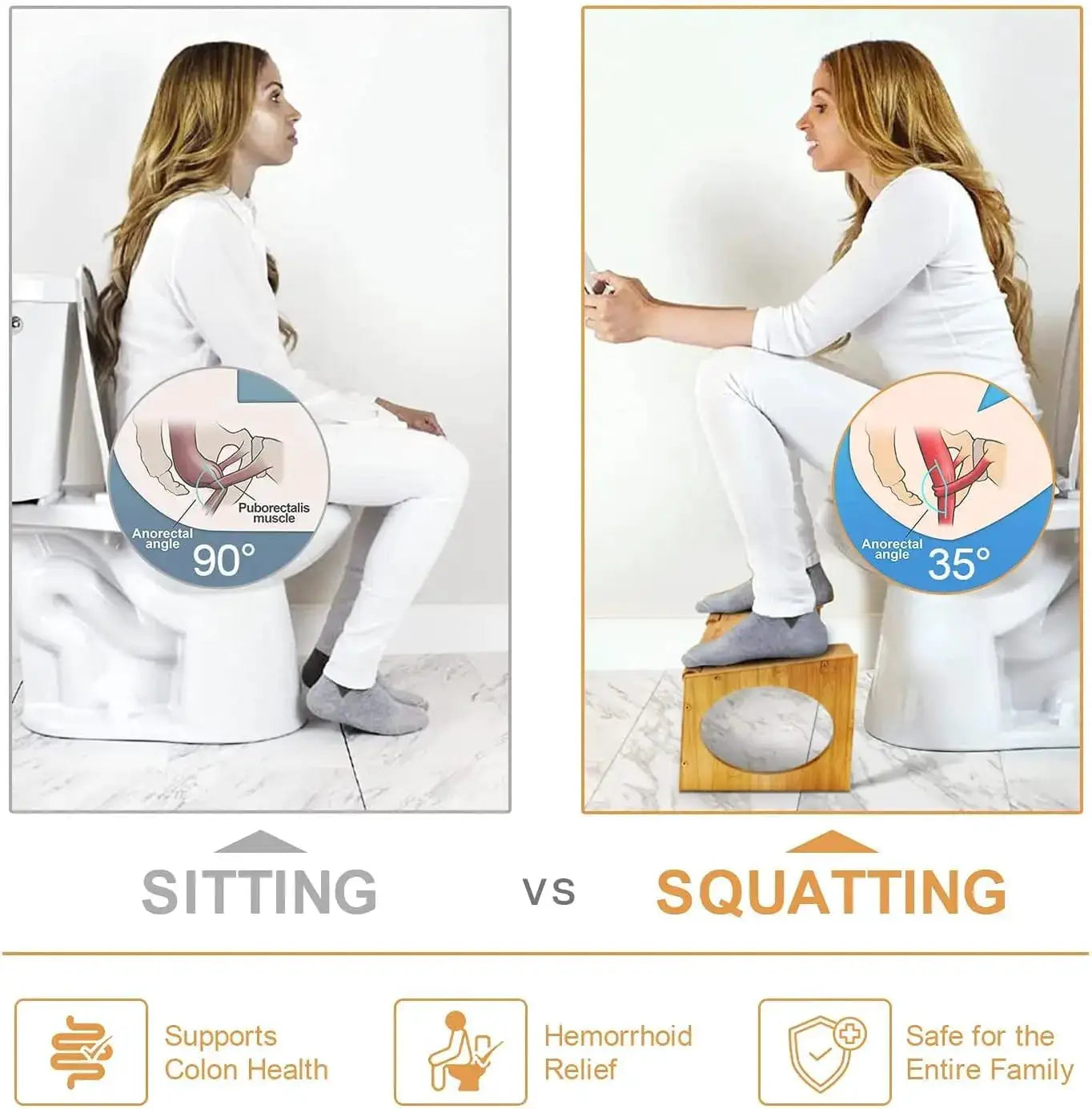 EcoBamboo No Installation Bamboo Squat Toilet Stool Non Slip for Comfort and Posture for Adults and Children