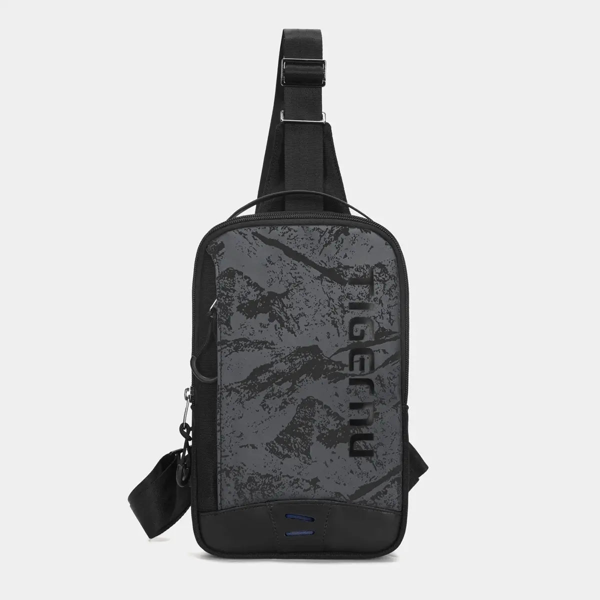 Tigernu chest bag for men, gray camo crossbody with adjustable strap and TIGERNU logo
