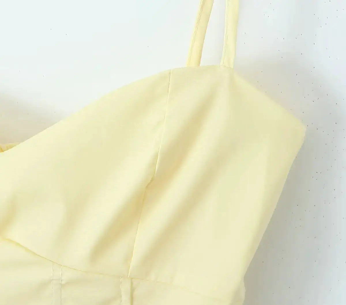 Yenkye Sexy Elegant Fishbone Waist Mini Dress Yellow Lace Up Back