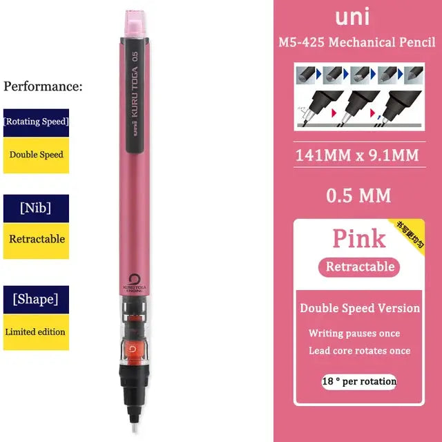 UNI KURUTOGA M5-452 pink mechanical pencil, 0.5 mm, retractable, double-speed, by Simples Market