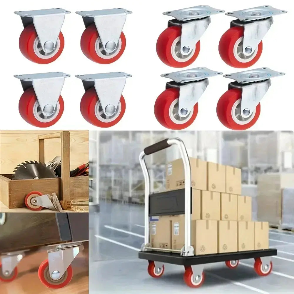 4 Pack PVC Casters 1.97 Inch Universal and Directional Quiet Red Wheels for Wheelbarrows and Furniture Trolleys