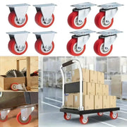 4 Pack PVC Casters 1.97 Inch Universal and Directional Quiet Red Wheels for Wheelbarrows and Furniture Trolleys