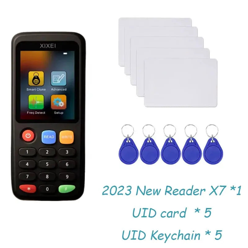 Simples Market New RFID Smart Card Reader X7 with 5 blank white cards and 5 blue UID key fobs