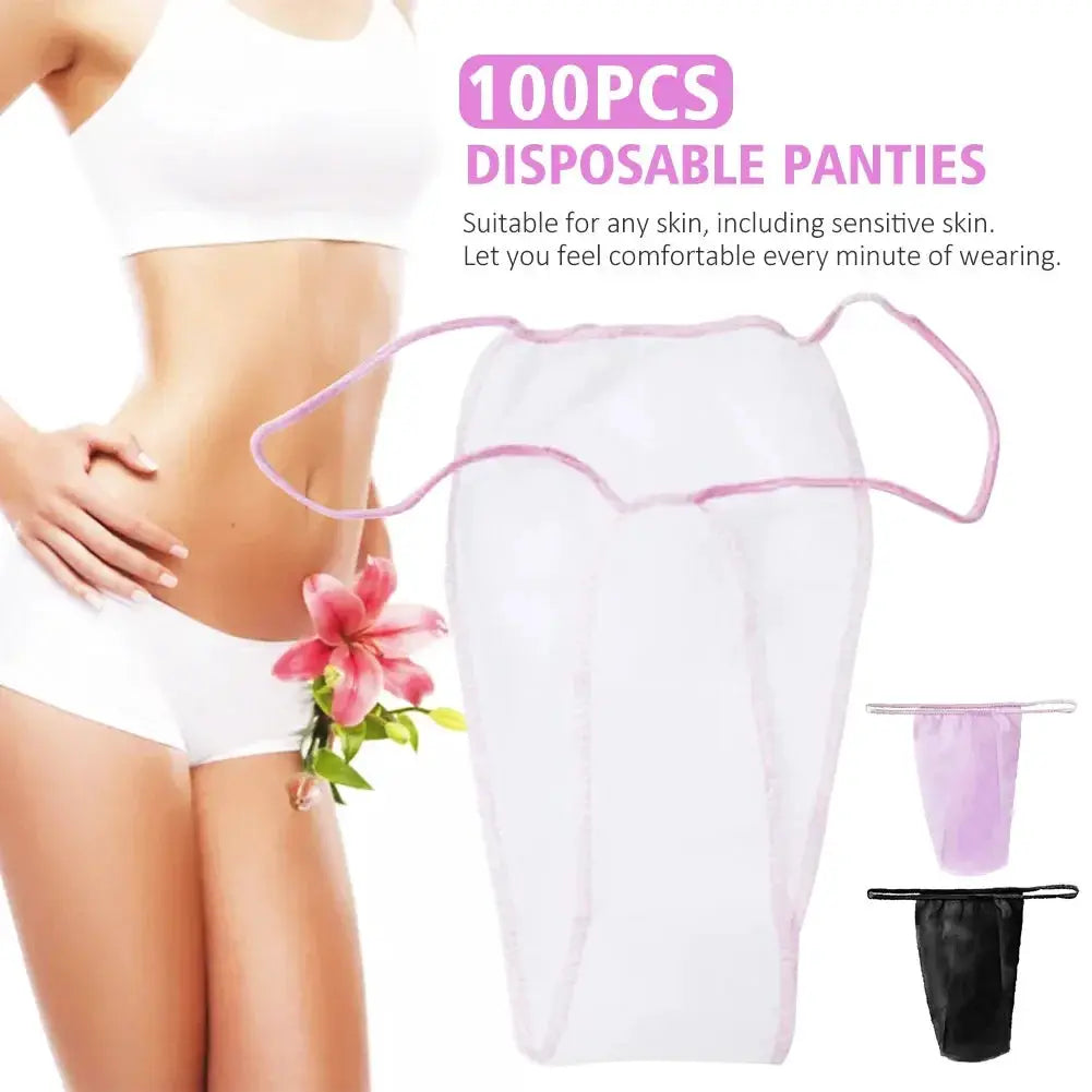 100pcs Simples Market disposable spa panties, nonwoven tanning wraps; white with pink trim and purple/black options