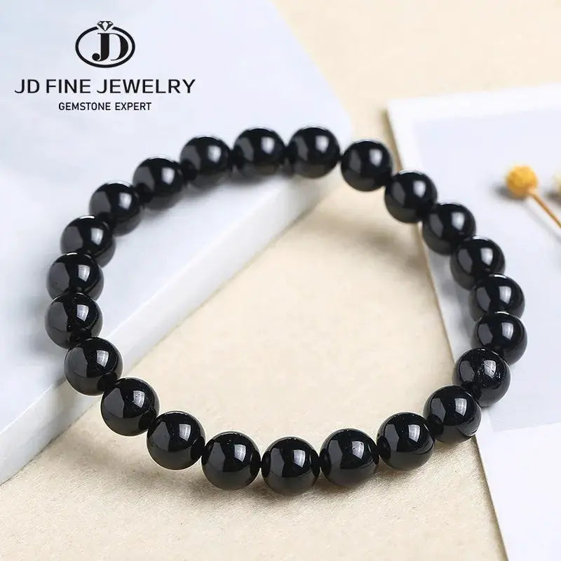 JD Natural Stone 7A Black Tourmaline Bead Bracelets For Women Healing Crystals Chakra Yoga Meditation Jewelry