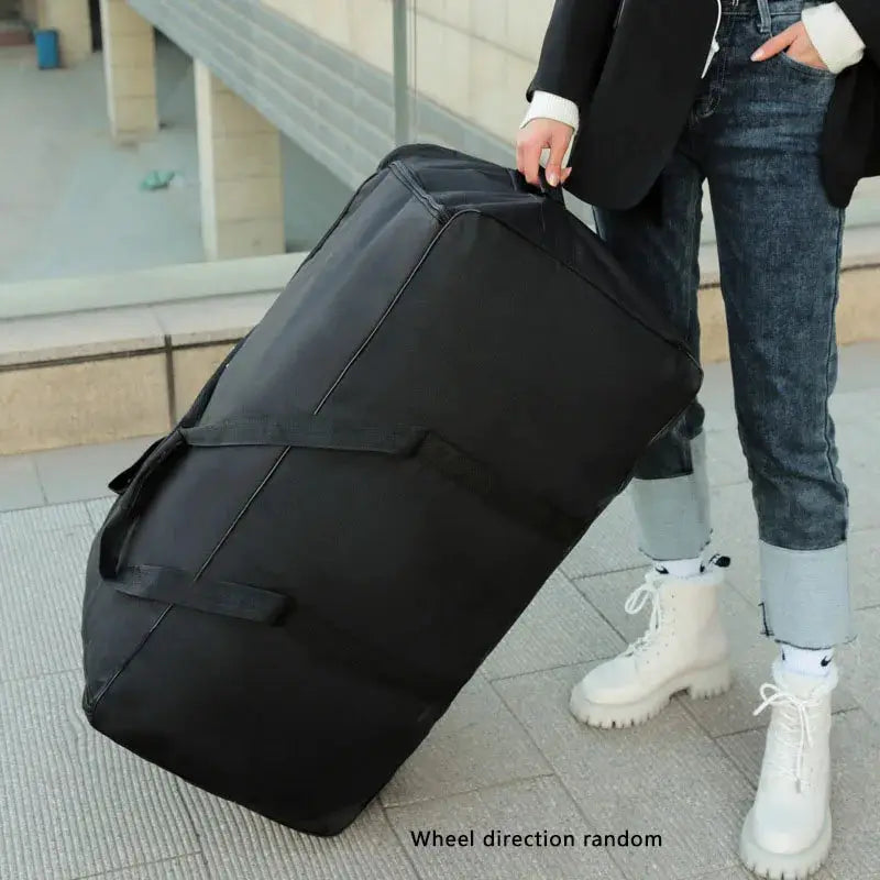 Foldable wheel luggage bag, black, large-capacity carry-on by Simples Market
