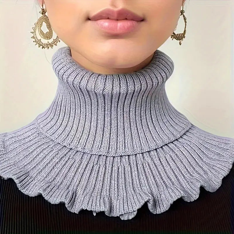 Aurora Line Black And White Knitted False Neck Scarf For Women Soft Thick Warm With Elegant Ruffle Edge