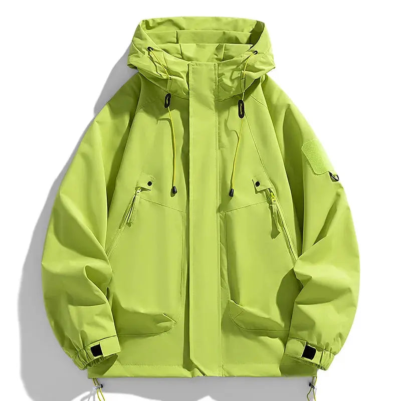 Windbreaker jacket, lime green, hooded with drawstrings and zip pockets