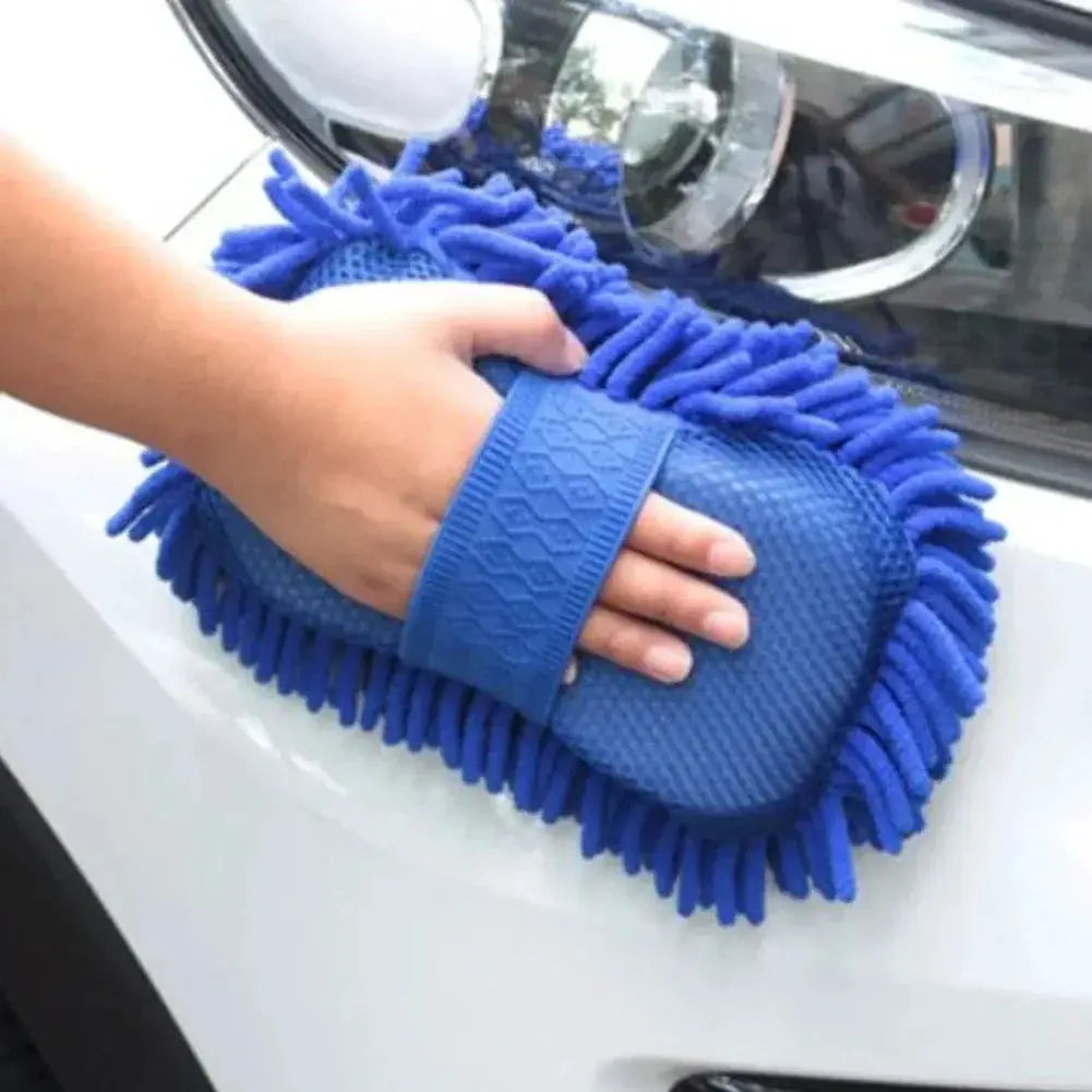 ISGTDRM Blue Microfiber Chenille Car Wash Glove Sponge High Absorption Scratch Free Handheld Cleaning Tool