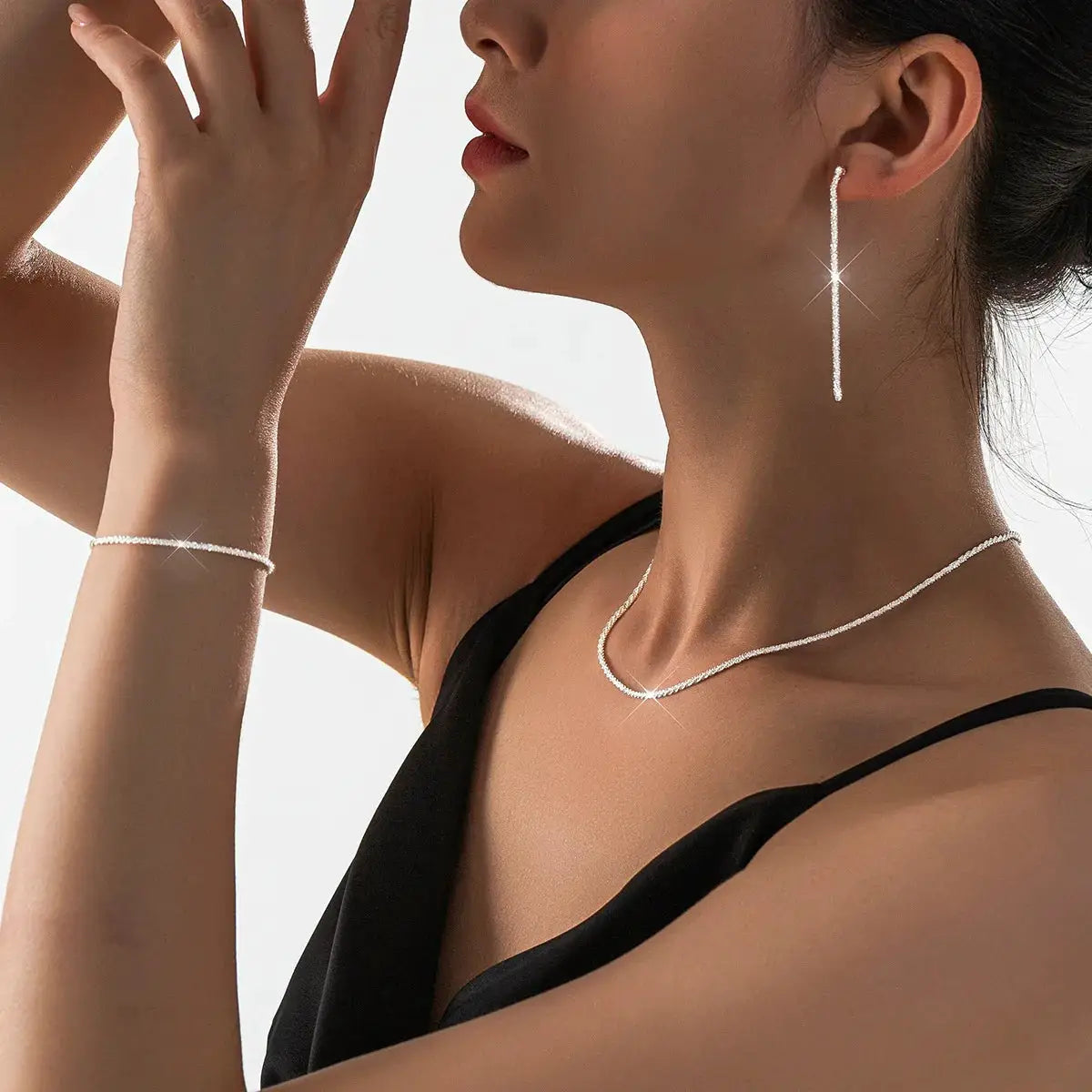Silver Plated Collarbone Chain Necklace And Bracelet Set Minimalist Starry Sky Jewelry For Women