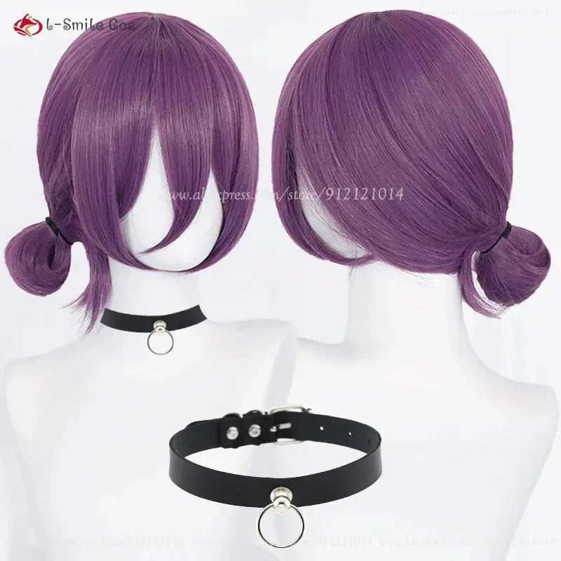 Cosplay wig Anime Rezee purple 45cm heat-resistant synthetic hair with black choker