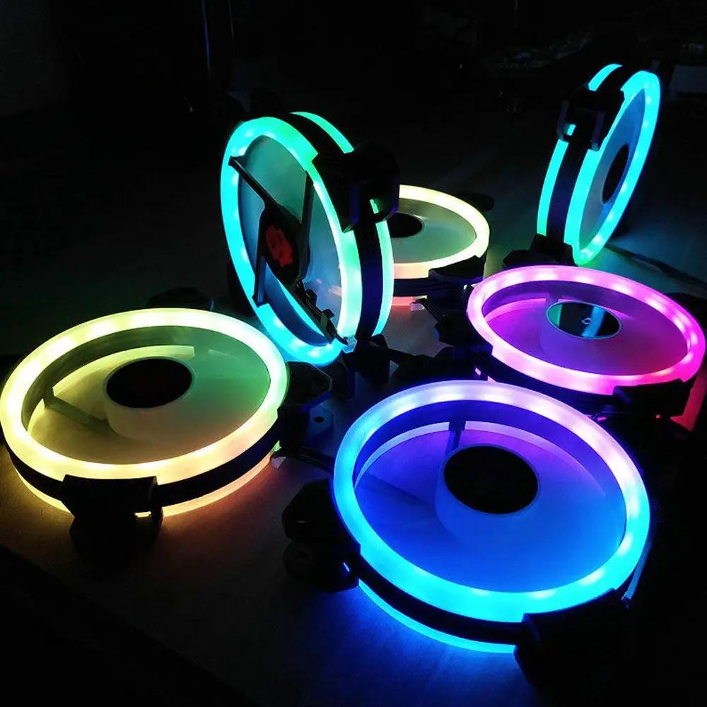RGB 120mm computer case fans, six units with bright LED rings for PC cooling