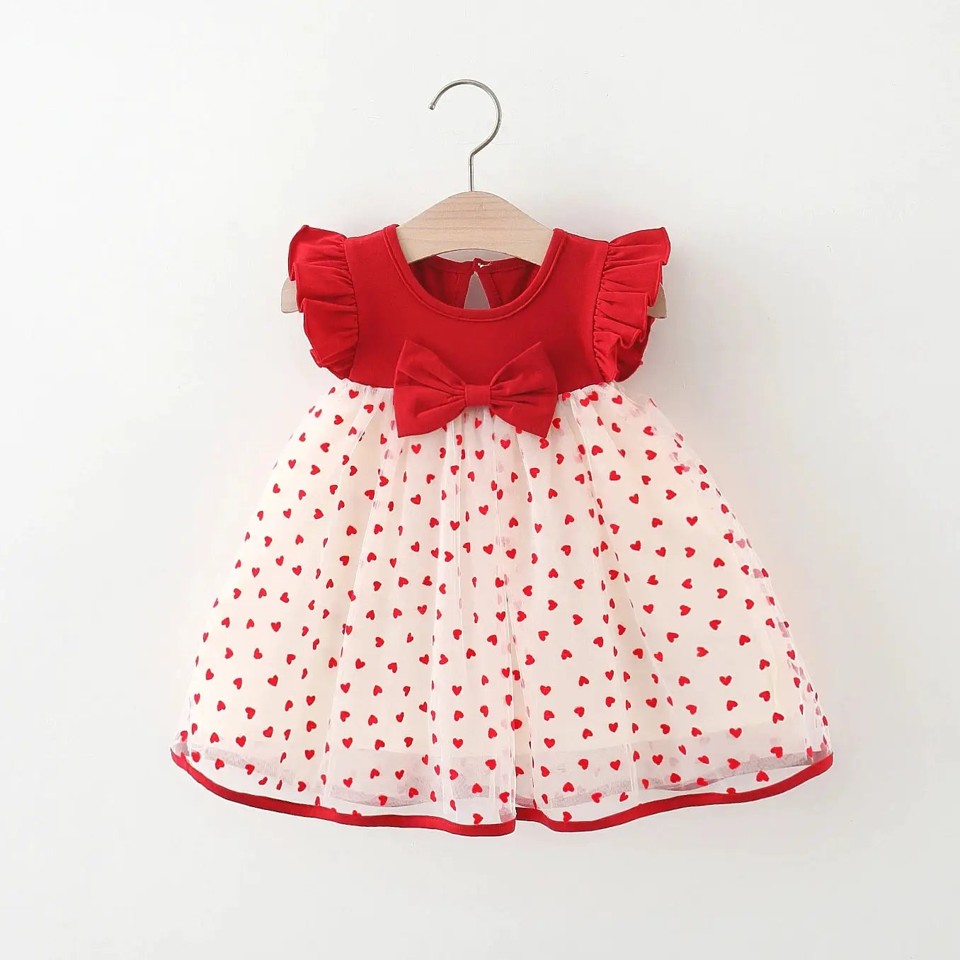 Red Baby Girl Dress With Heart Embroidery Mesh Bow Tutu For Birthday Party Dress