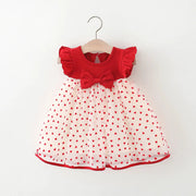 Red Baby Girl Dress With Heart Embroidery Mesh Bow Tutu For Birthday Party Dress