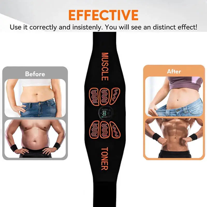 Abdominal Muscle Toner EMS Stimulator Belt For Waist Training USB Rechargeable Body Shaping Massager