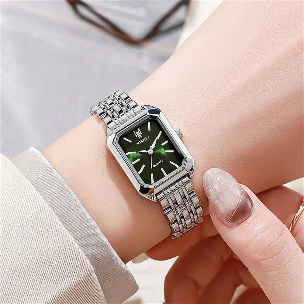 AuroraTime LuxeSquare Ladies Quartz Watch Gold Plated Stainless Steel Case Elegant Square Dial