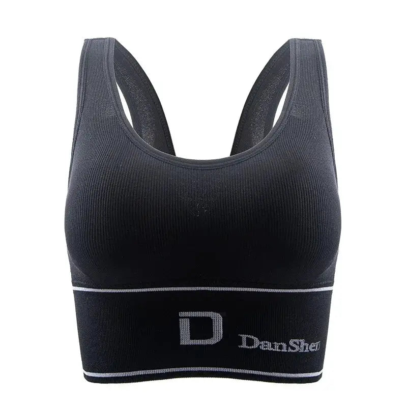 Women's sports bra DeaShe black with wide straps logo band