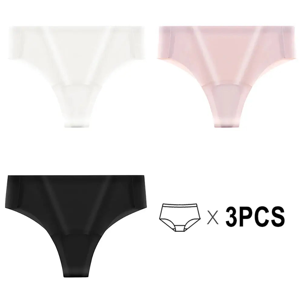 Simples Market 3-pack seamless thong panties in white, pink, and black for a no-show under leggings