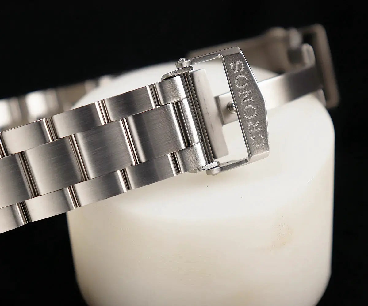 Cronos stainless steel diving watch bracelet with deployment clasp engraved CRONOS