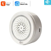 White round Smart Tuya WiFi siren alarm with temperature and humidity sensor