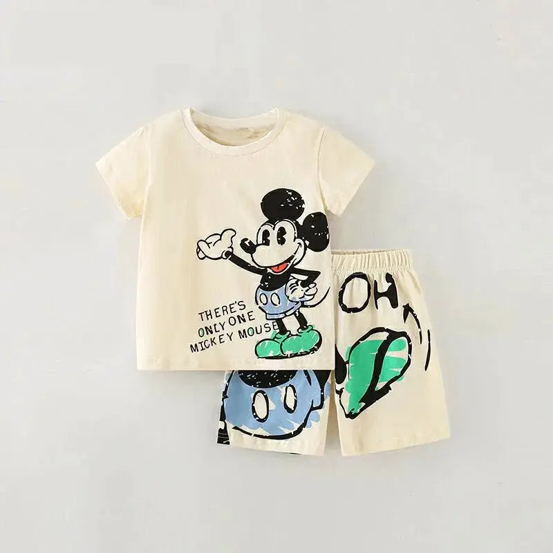 Unisex Baby Toddlers 2 Piece T Shirt And Shorts Set Summer Casual Cartoon Pattern Breathable Cotton