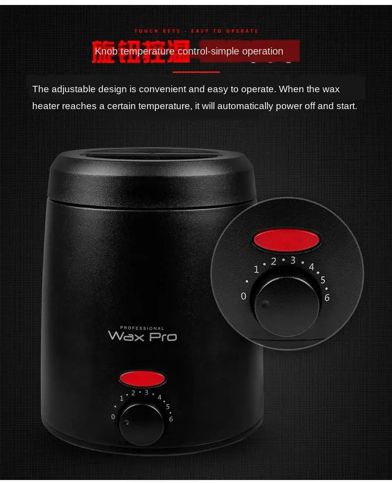 Wax Pro 200ml waxing heater in black with adjustable temperature dial.