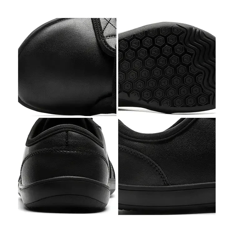 Simples Market wide-version barefoot shoes; black lightweight walking flats with soft soles for men and women