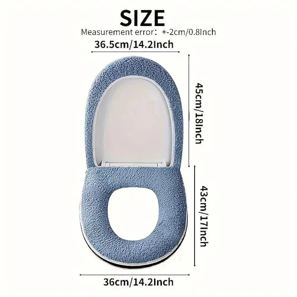 Toilet seat cushion set, blue plush fabric with zipper handle, machine washable