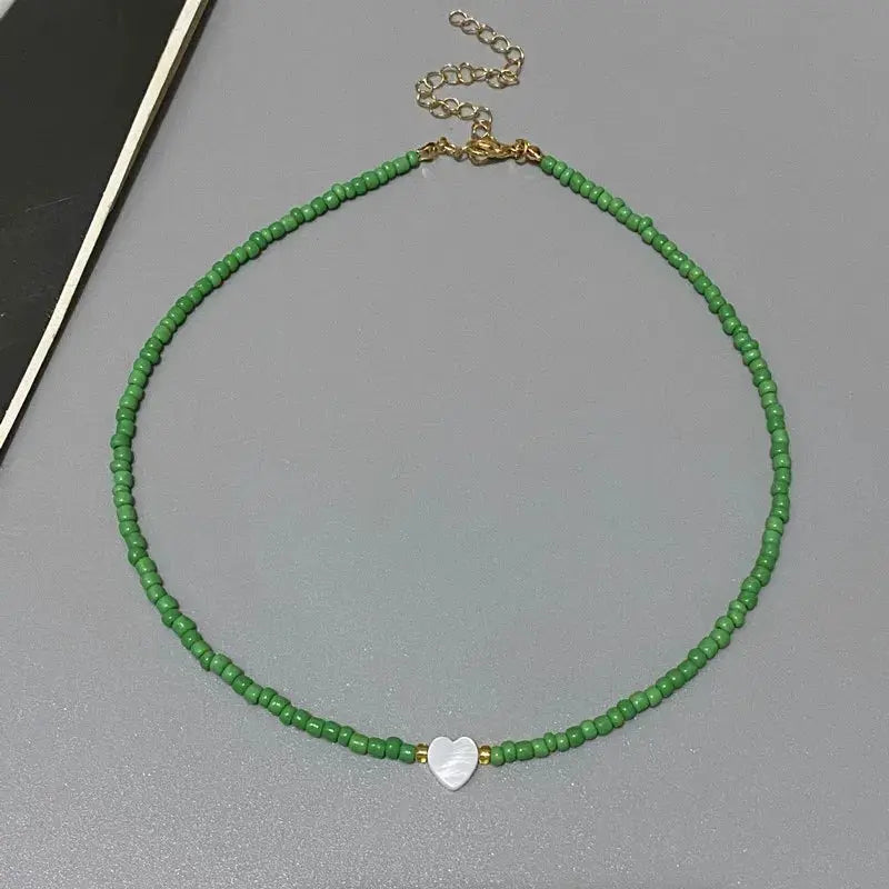 Colorful Seed Bead Choker Necklace For Girls Spring Summer New Love Heart Design Collar Jewelry Wholesale Dropshipping