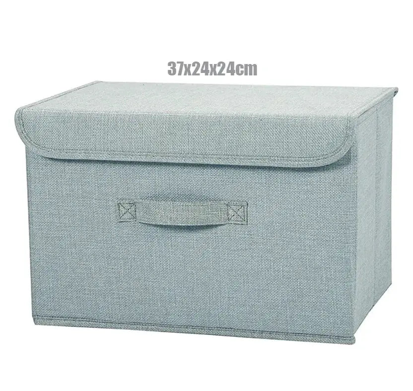 Foldable cotton-linen storage box with lid by Simples Market in light blue, 3x24x24 cm