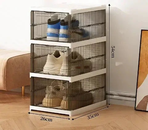 Dustproof Foldable 6 Layer Transparent Thickened Plastic Shoe Bins Stackable Sneaker Cabinet Organizers