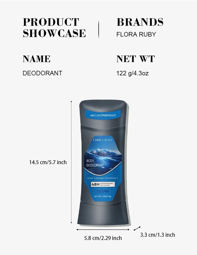Men's deodorant stick Flora Ruby Ocean, 74g/2.6oz, 48h antiperspirant