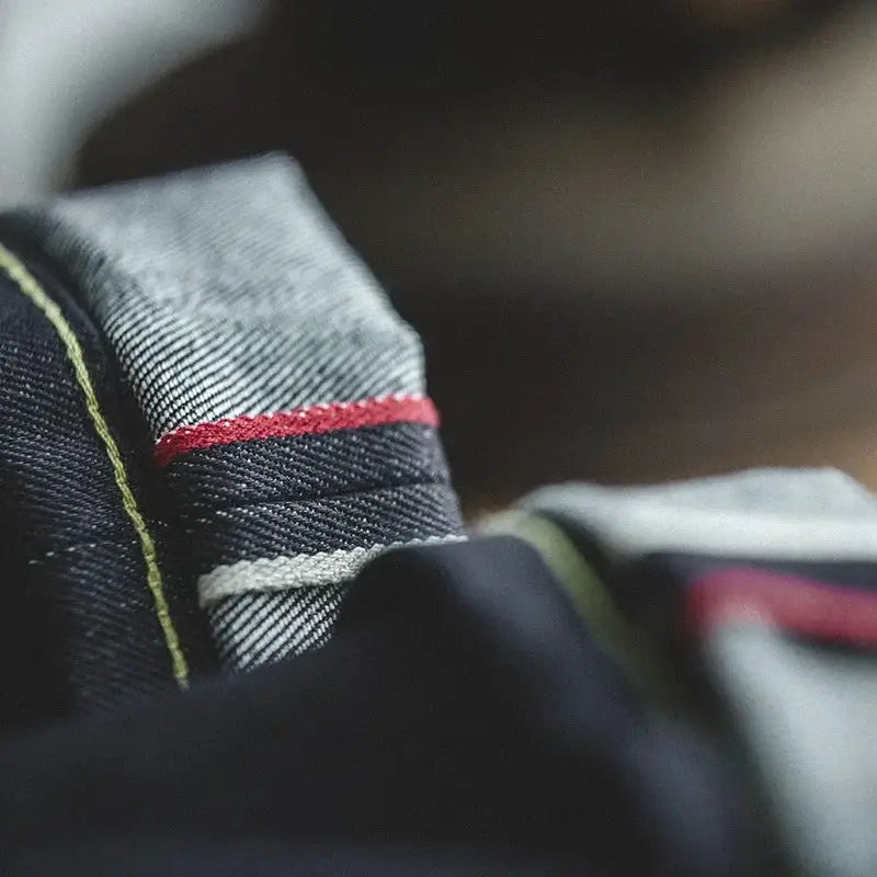 Maden Retro selvedge raw denim jeans with red edge stitching