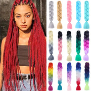 24 Inch DIY jumbo braiding hair extensions by Simples Market; red synthetic Afro crochet braids on model with 20 colorful bundles shown