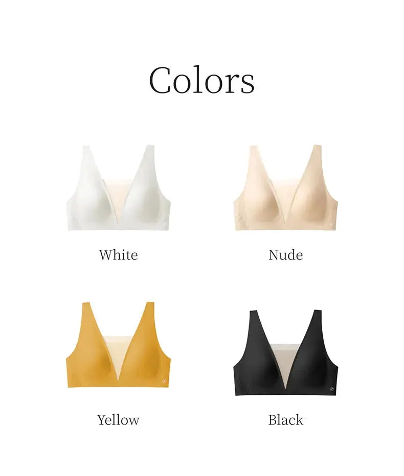 SUJIIN seamless plunge push-up bra by Simples Market in White, Nude, Yellow, and Black (4-color set)