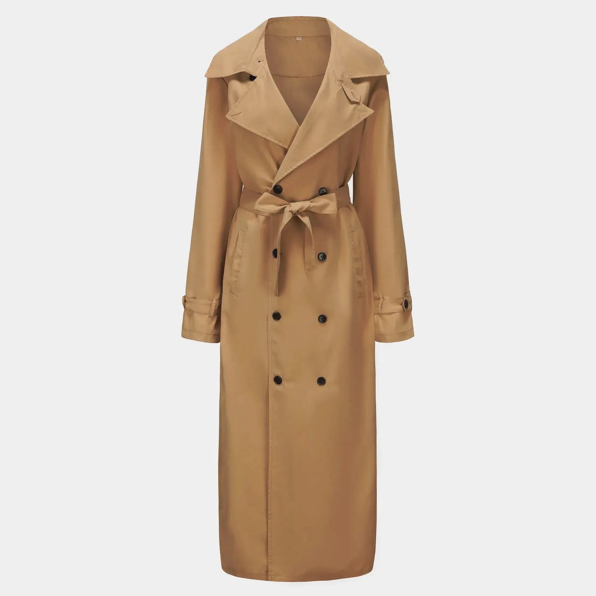 Men's trench coat by Simples Market, tan lightweight overlong coat with epaulets and waist belt.