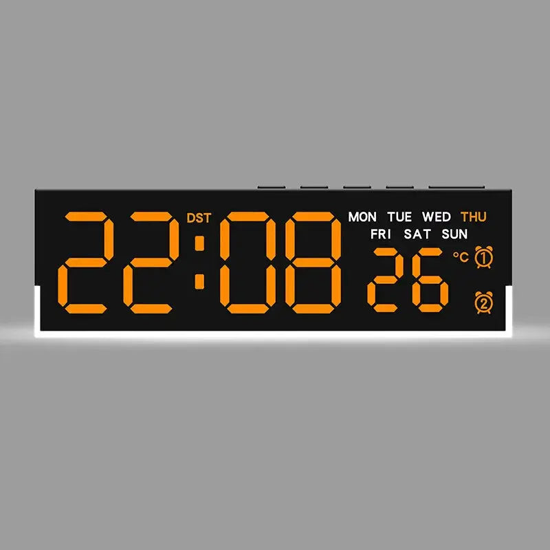 USB powered digital alarm clock with orange LED display and white mood light