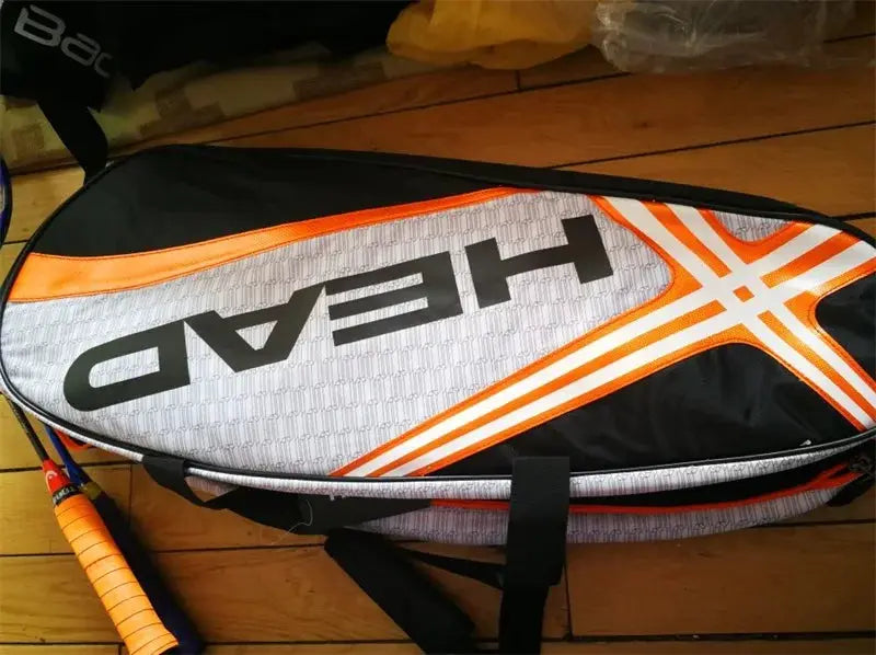 HEAD tennis racket bag backpack, large capacity for 3–6 racquets, white with orange accents and black trim