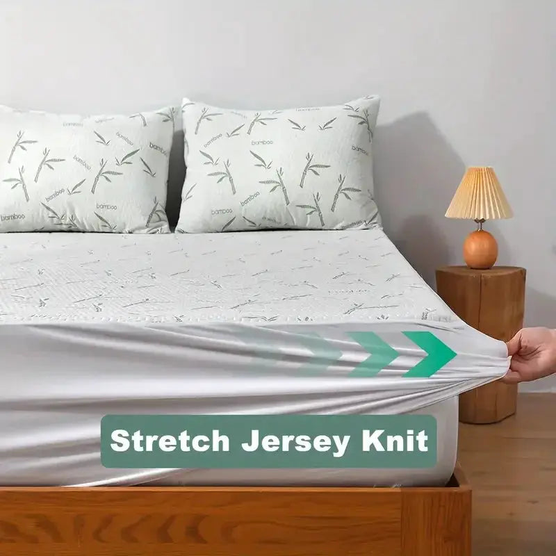 Simples Market Bamboo mattress protector; white stretch jersey knit, breathable cooling cover for 90/140/160 cm beds