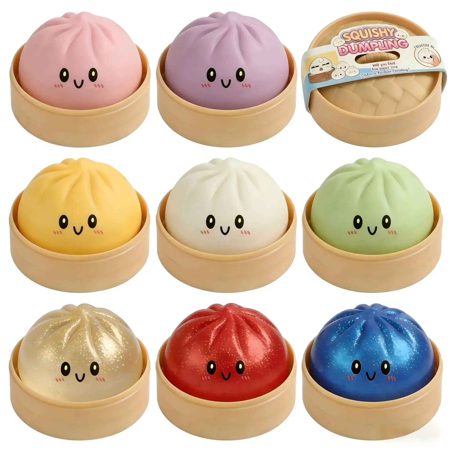 Glitter Dumpling Squishy With Box Sensory Squeeze Toy For Stress Relief Calming Fidget