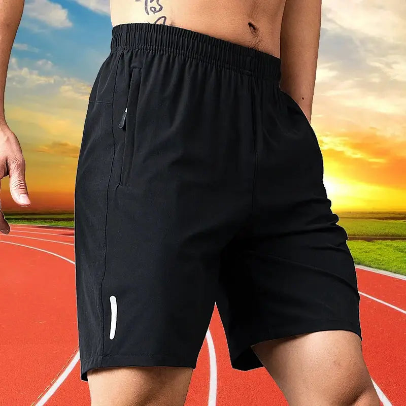 Men's black quick-dry jogging shorts with zip pockets
