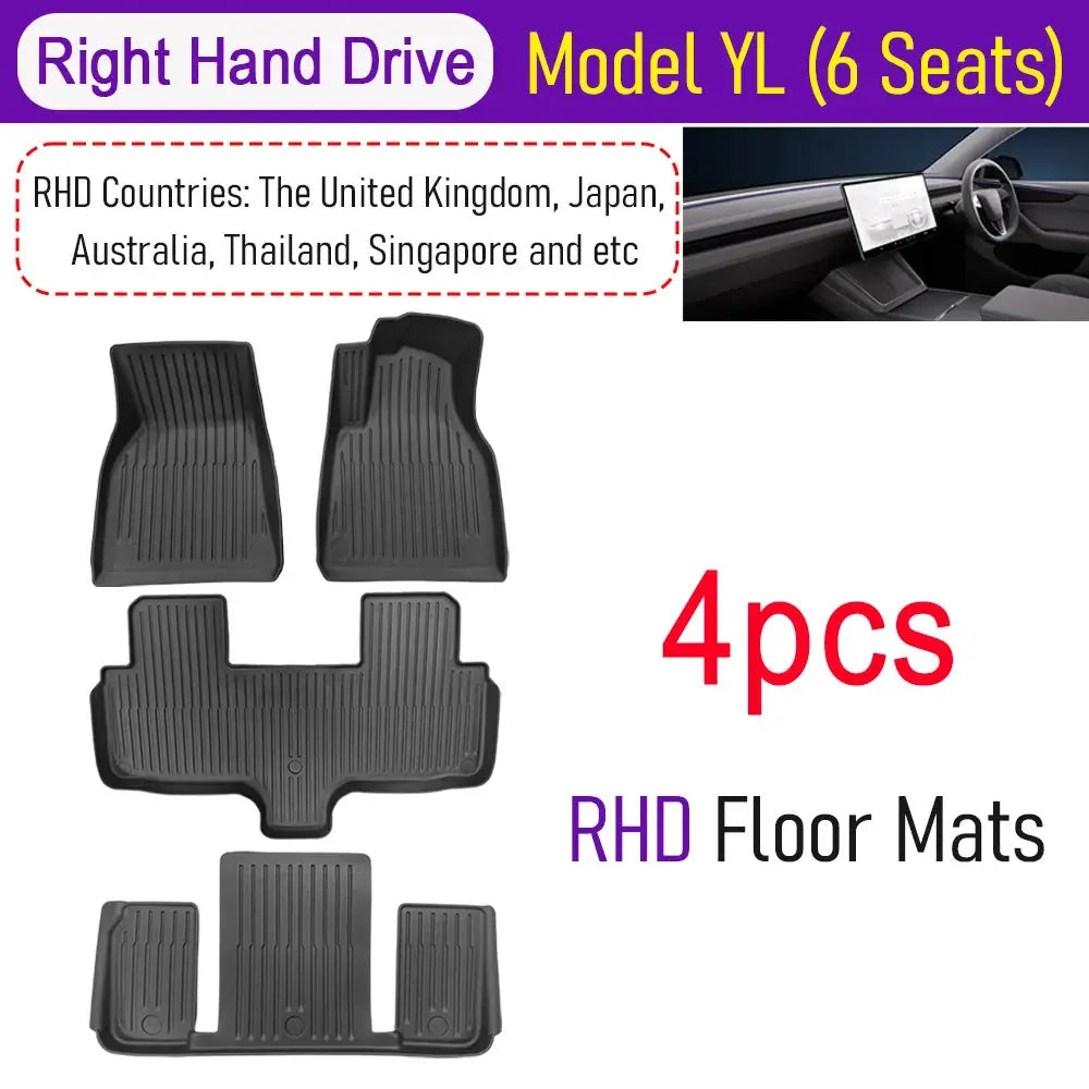 Simples Market four-piece black all-weather floor mats set for 2026 Tesla Model YL (RHD)