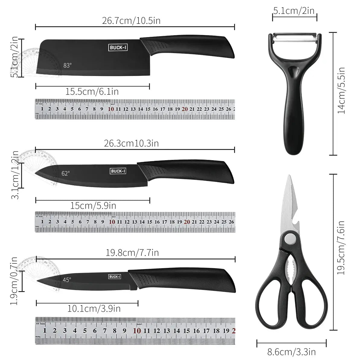 CulinaryCraft 3 And 5 Piece Kitchen Knife Set With High Grade Black Steel Blades And Durable Plastic Handles Gift Ready