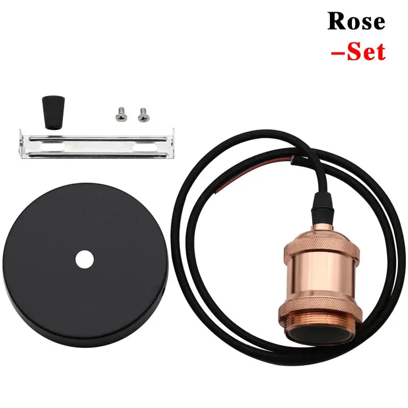 Rose-gold E27 pendant light kit with black canopy and mounting hardware by Simples Market.