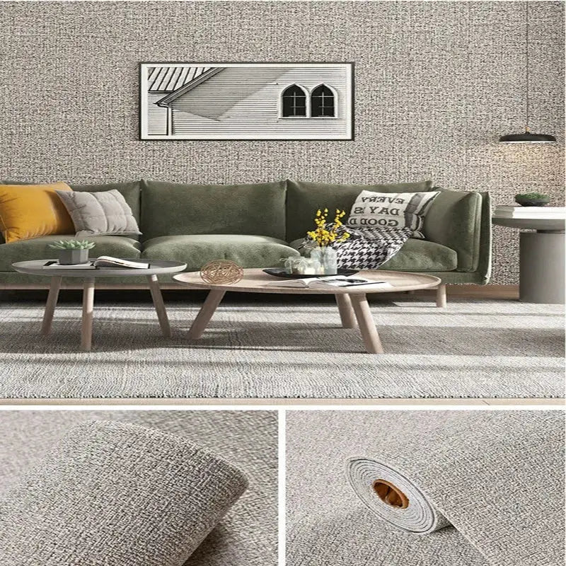 Linen 3D foam self-adhesive PVC wallpaper in beige, thickened and waterproof wall decor for home renovation