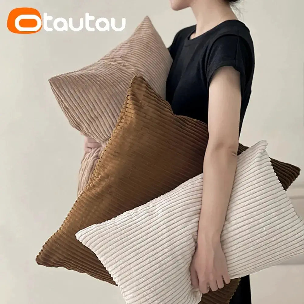 OTAUTAU cotton corduroy cushion covers set of 3 in beige, brown and cream (without inserts)